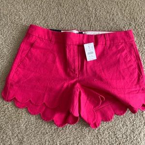 Pink linen scalloped hem shorts